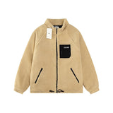 Celine Jackets Polar Fleece Cotton Jacket with Front Zipper, Pocket, Letter Embroidery, Inner Lining, Winter Thickened, Warm, Unisex