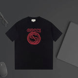 Gucci T-shirt Chest Sketch Double G Letter Printing logo round Neck Short Sleeve25ss New pure cotton T Unisex T-Shirt OS Drop Shoulder Loose Fit Base Shirt Top T-Shirt Short Sleeve