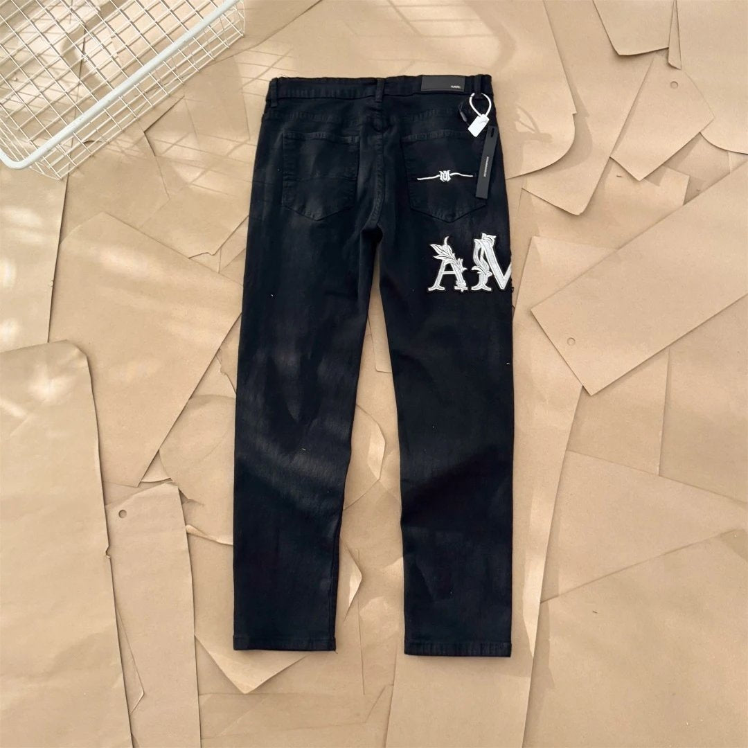 Amiri Jeans Front and Rear Letter Patch logo25ss Spring Summer New Straight Leg Jeans Unisex Slim Fit Long Pants Loose