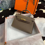 Hermes women's bag Top version New Women's Bag Minikellyll Kelly Bag Second Generation Epsom Leather Handmade Wax Line19cm