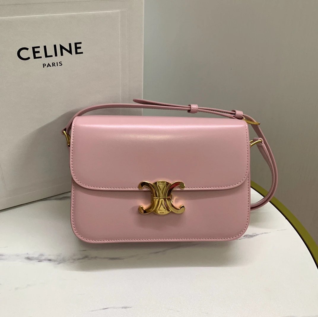 Celine women's bag Top version 【Surrogate Shopping Edition】Teen Arc De Triomphe Crossbody Bag New BOX Bag18.5cm Small Size2023New Cherry Blossom Pink Arc De Triomphe Women's Bag Square Bag mininano Retro Gold Buckle Shoulder Crossbody Bag Arc De Triomphe