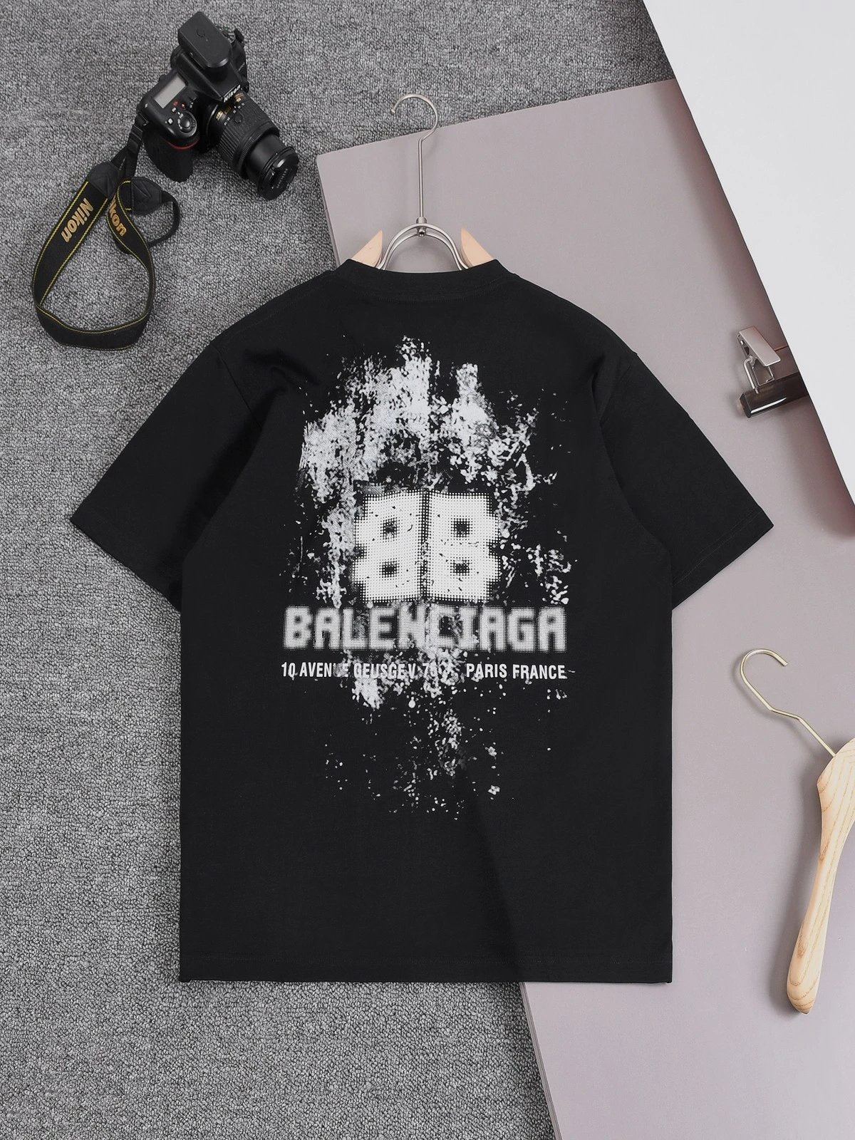 Balenciaga T-shirt Alphabet Fleece Foam logo round Neck Short Sleeve25ss New Pure Cotton Unisex Style T T-shirt Base Shirt Tee Shirt OS Loose design