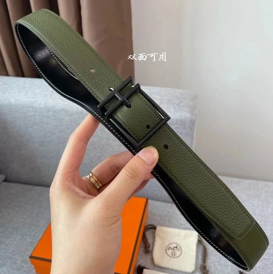 Hermes Belt Top version New Men's Belt3Import togo Leather Can Be Used on Both Sides of the Belt Stainless Steel Hardware Belt Pin Buckle Belt H Belt Loop Business Casual All-Match