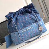 Chanel Women's Bag Top version 【Super Original Leather】l/Small23A Handmade Embroidered Sequins22bag Denim Garbage Bag Small Size Medium Size22bag Handbag New Denim Denim Garbage Pack Tote Bag Shopping Bag Bucket Bag Messenger Bag Handbag Shoulder Bag New