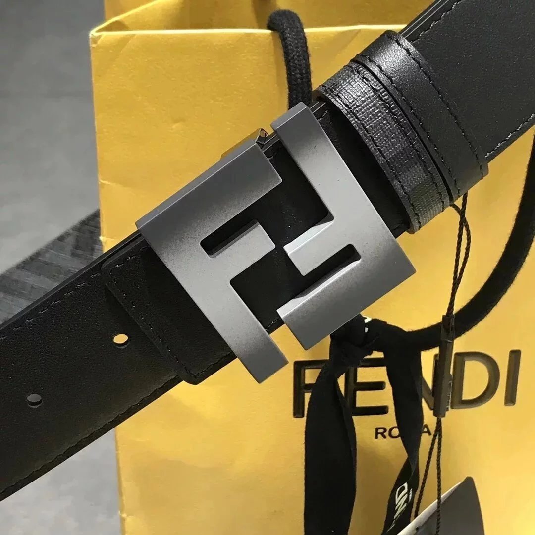 FENDI Belt Top version Men's leather belt4.0cm First Layer Cowhide Gradient Color Double F Brass Buckle Positive and Negative Available F Home New Men's Belt Casual Versatile