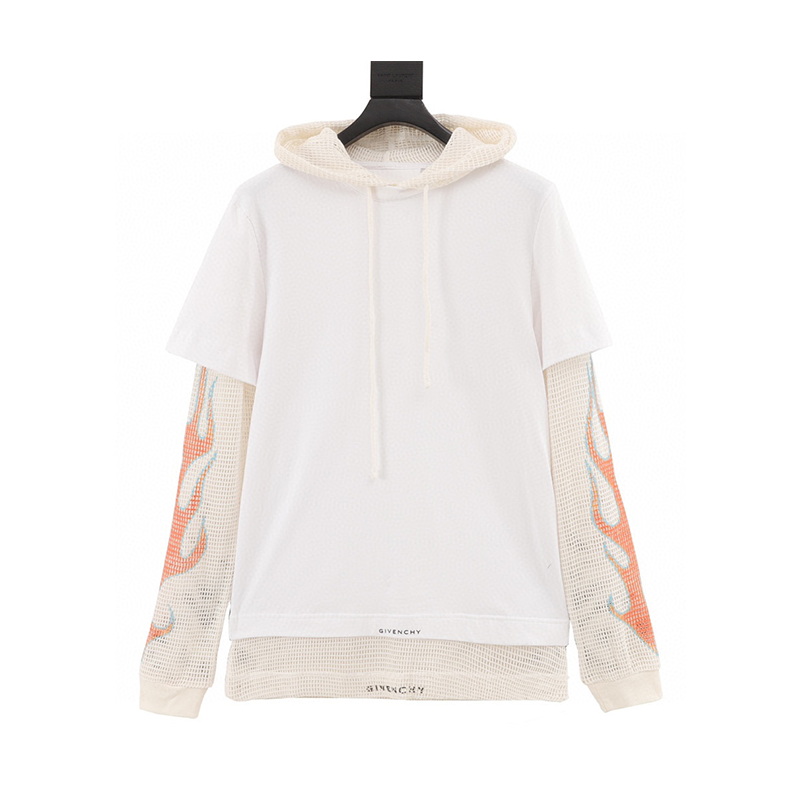 Givenchy Hoodie Layered Flame Mesh Sleeve Patchwork Hoodie Same Style for Men and Women