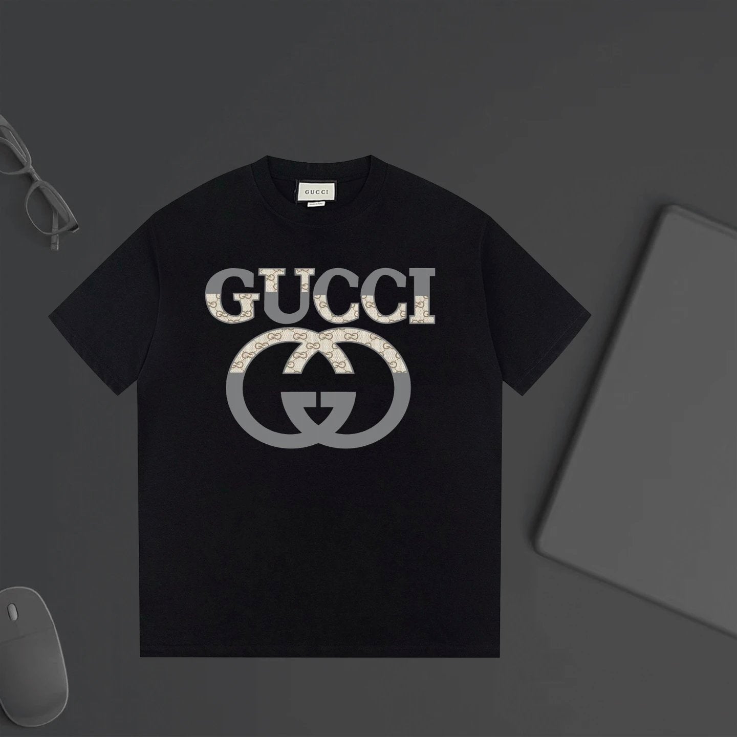 Gucci T-shirt Double-breasted G Printing logo round Neck Short Sleeve25ss New pure cotton T Unisex T-Shirt OS Drop Shoulder Loose Fit Base Shirt Top T-Shirt Short Sleeve