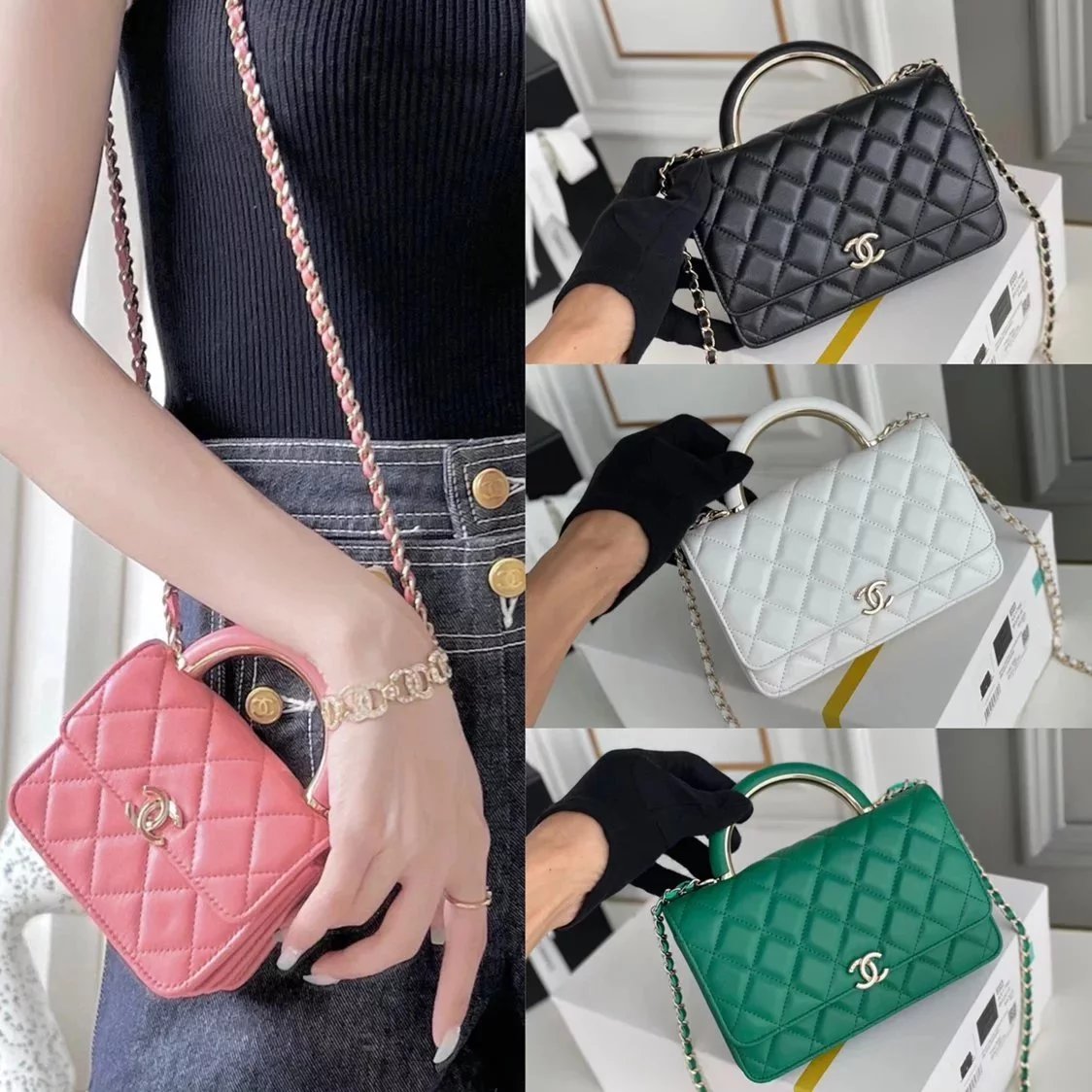 Chanel Women's Bag Top version 2022New Grade Genuine Goods22a Handle woc Women's Small Waste Bag Handbag Exquisite Small Handle Women's Bag Shoulder Messenger Bag Chain Bag Small Shoulder Bag Sheepskin Bag Portable Flap Bag New Women's Bags