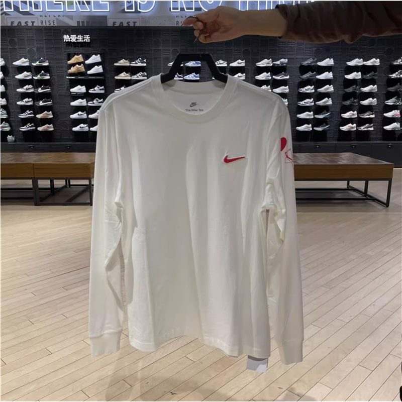 Nike Men's and Women's Spring and Autumn Sports Casual round Neck Pullover Sweater Pure Cotton Breathable Embroidered Printed Peach Heart Long Sleeve