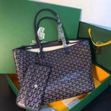 Goyard Bag Top version 【Original Leather】New Shopping Bag New Double-Layer Shopping Bag tote Tote Bag Full of Flower Hand Stitching Full of French Elegant Custom Y Graffiti Material with Leather Lightweight and Wear-Resistant Material