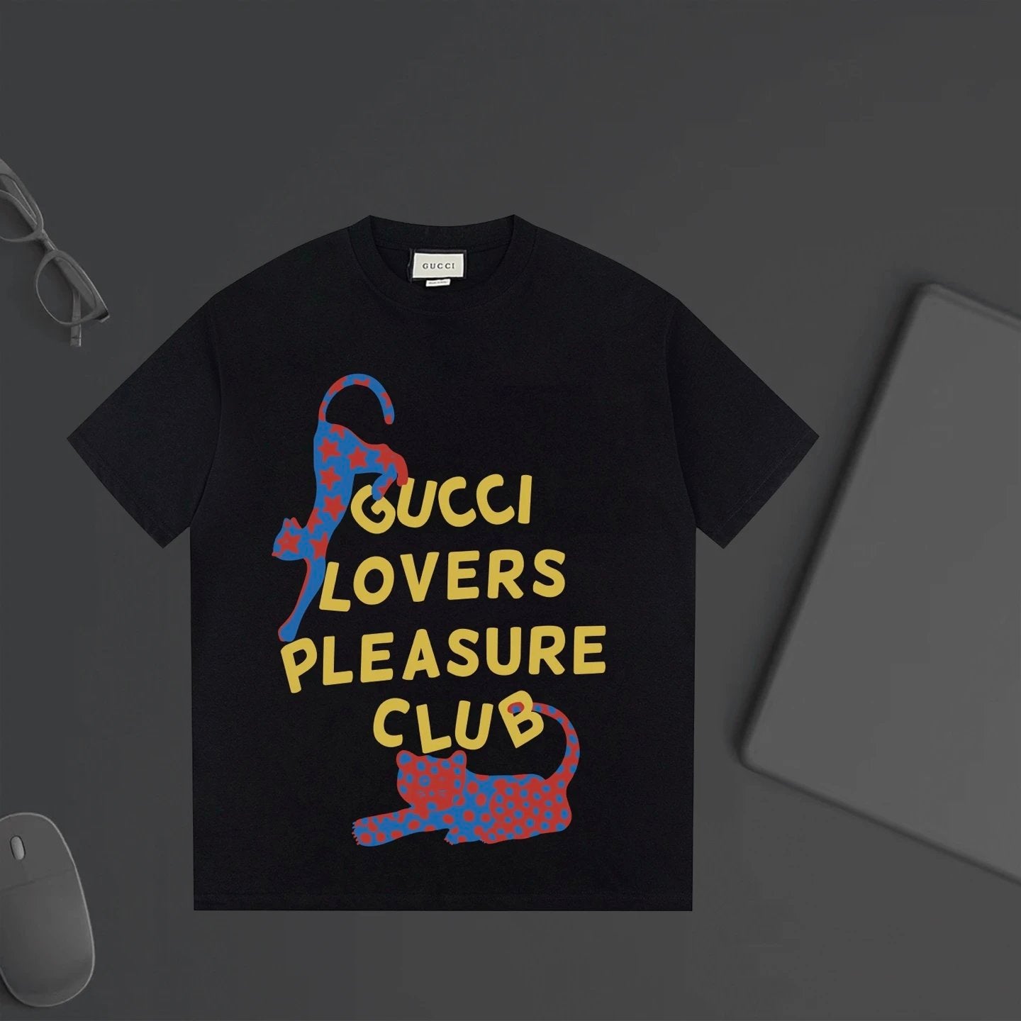 Gucci T-shirt Cartoon Cat Print on the Chest logo round Neck Short Sleeve25ss New Pure Cotton Unisex Style T T-shirt OS Loose Fit Base Shirt Half Sleeve T-Shirt Top Half Sleeve