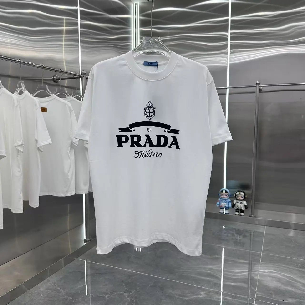 PRADA T-shirt Chest Letter Print logo round Neck Short Sleeve25ss New pure cotton T Unisex T-Shirt OS Loose Fit Base Shirt Top Half Sleeve T-Shirt