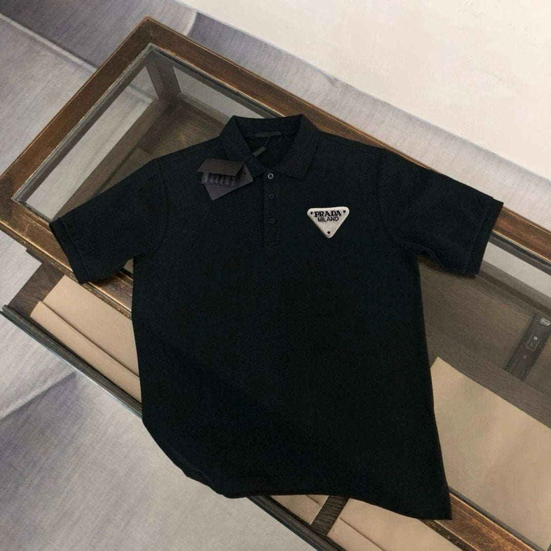 PRADA T-shirt Chest Triangle Mark Letters logo Towel Embroidery POLO Shirt Lapel Short Sleeve25ss New Unisex Summer Loose Short Sleeve T Business Commuter Short Sleeve Shirt Plus Size T-Shirt