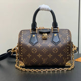 Louis Vuitton LV Women's Bag Top version 【】M13146Presbyopic Yellow Leather Model Style Pillow Bag Series Speedy20Rivet Show Pillow Bag2025Early Spring Series20cm Rivet Pillow Bag