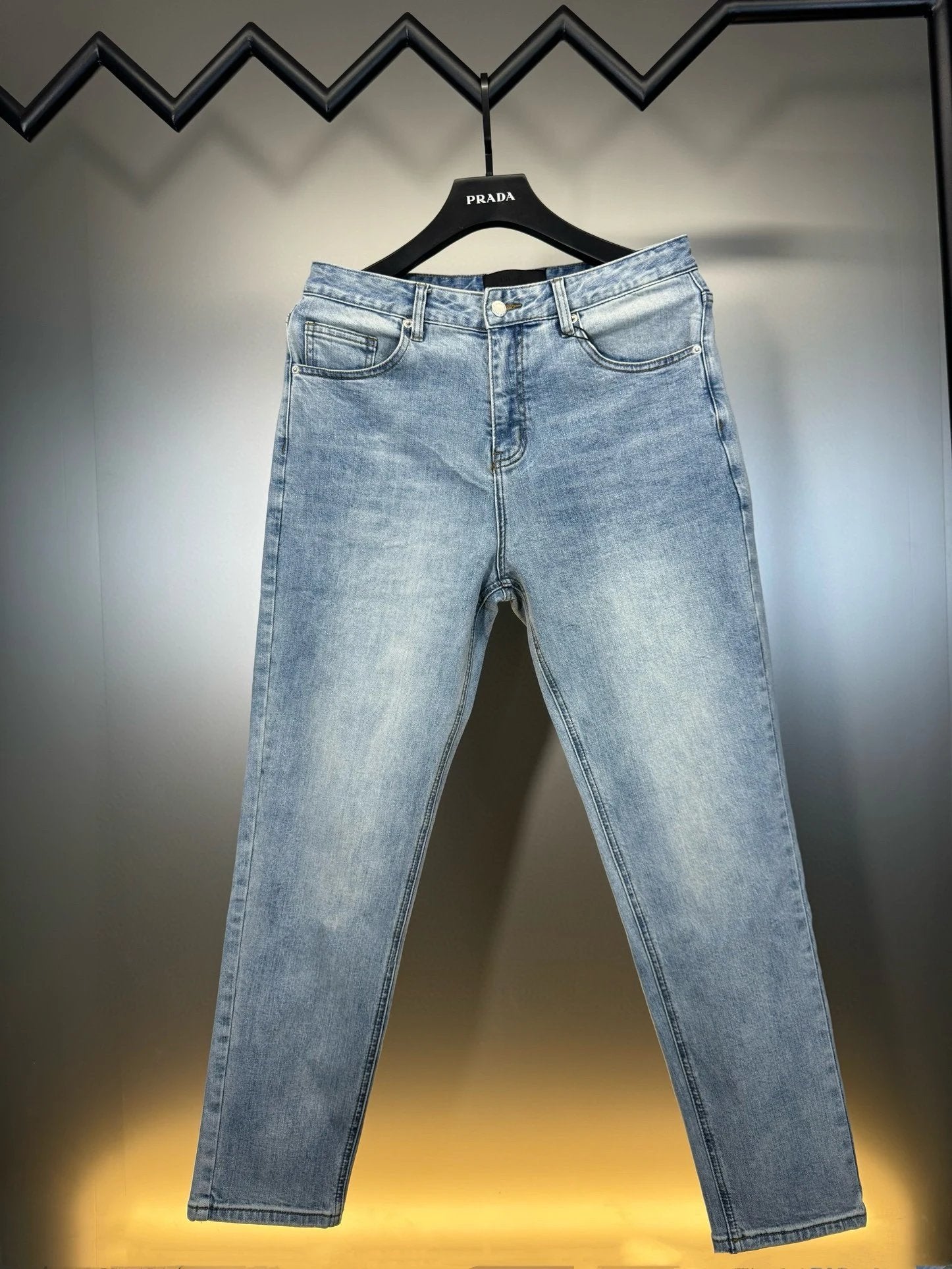 PRADA Jeans Stereo Letters logo Washed Blue Jeans Autumn Winter New Unisex Straight Long Pants Loose Casual Wide Leg High Waist