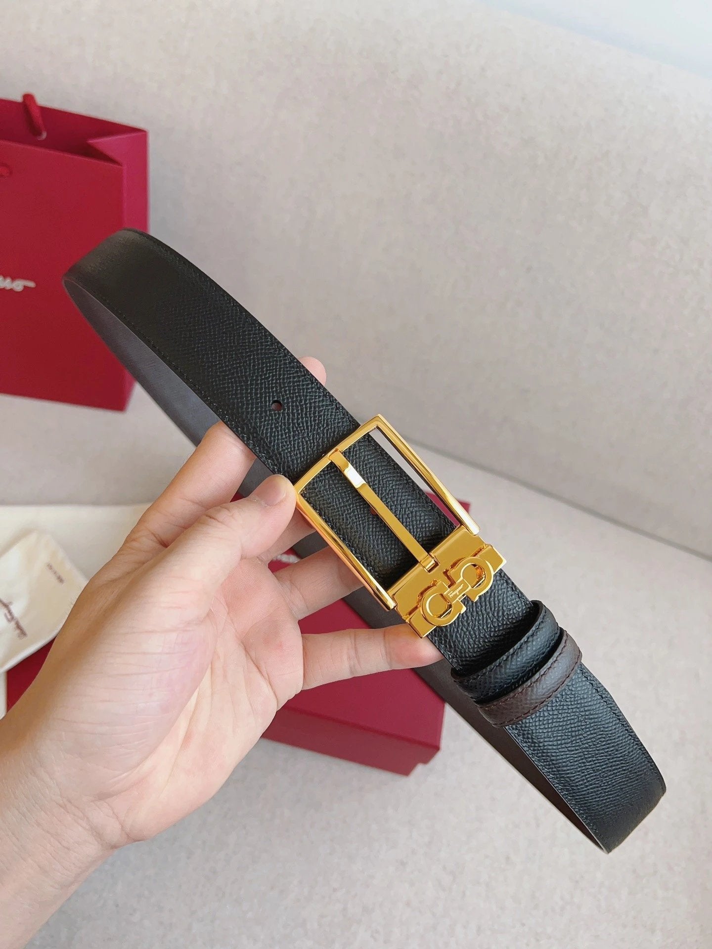 Ferragamo Belt Top version 【Counter Genuine Customization】Belt Men NFC Anti-Counterfeiting Surrogate Shopping Light Luxury Men's Leather Belt Vachette Clasp Business Casual Genuine Leather Replacement Belt Belt