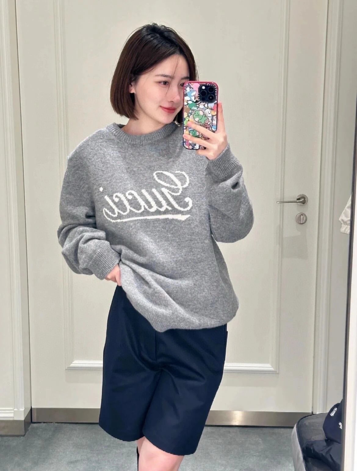 Gucci Sweater Smoke Gray Signature logo Intricately Knitted Sweater Thickened Warm Casual Loose Pullover Crew Neck Knitwear Unisex Sweater24ss Autumn and Winter New Products