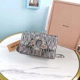 Miu Miu Bag Top version 【Pure Original Single Factory Production】2021New Ladies Matelasse Lamb Leather Bag Crystal Beaded Ring Little Daisy Drill Buckle Bag Shoulder Bag Crossbody Bag Chain Bag18cm5BH095