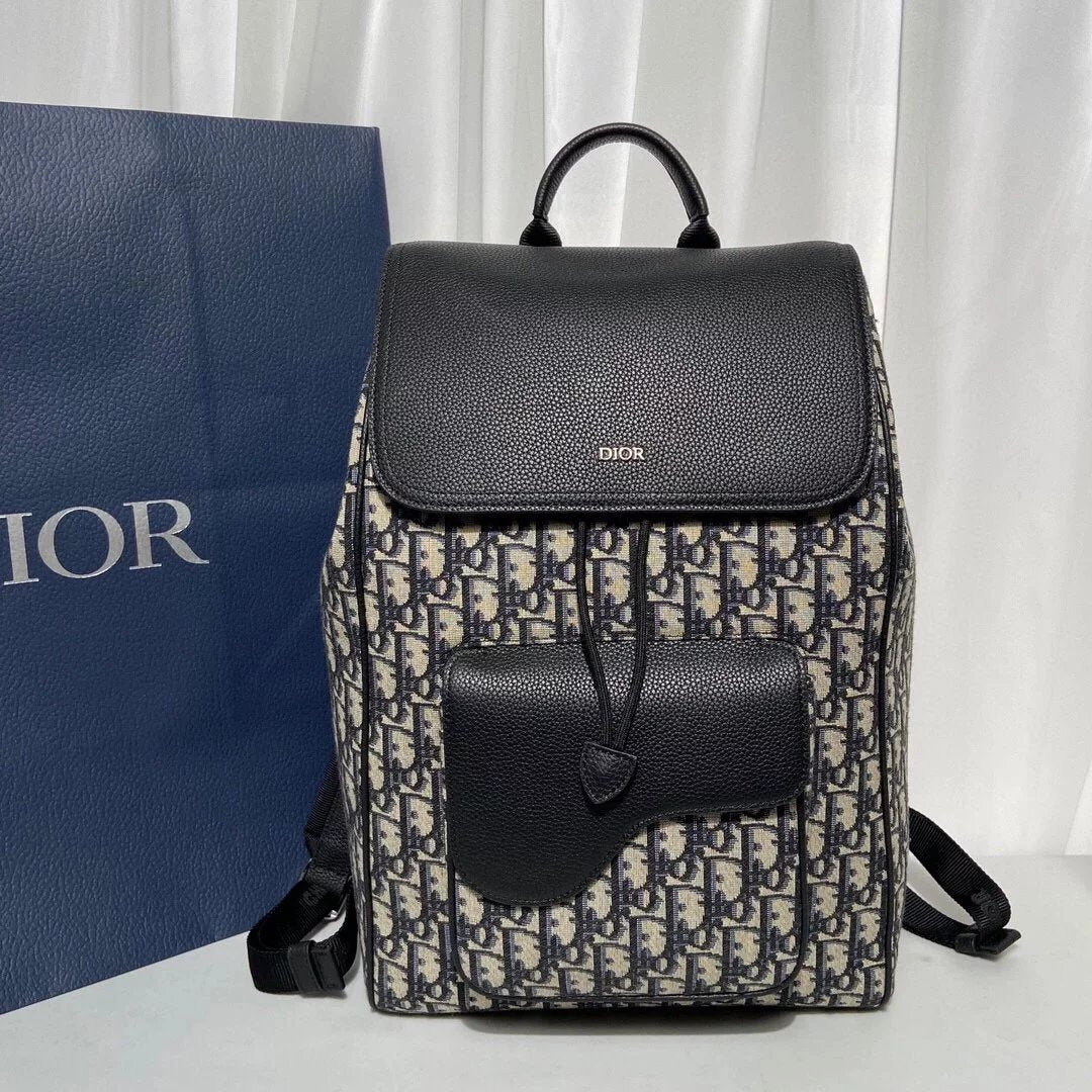 Dior Backpack Top version Original Original Large Men's Saddle Backpack Mountaineering Travel Leisure Bag Oblique Printed Large Backpack Men's Bag