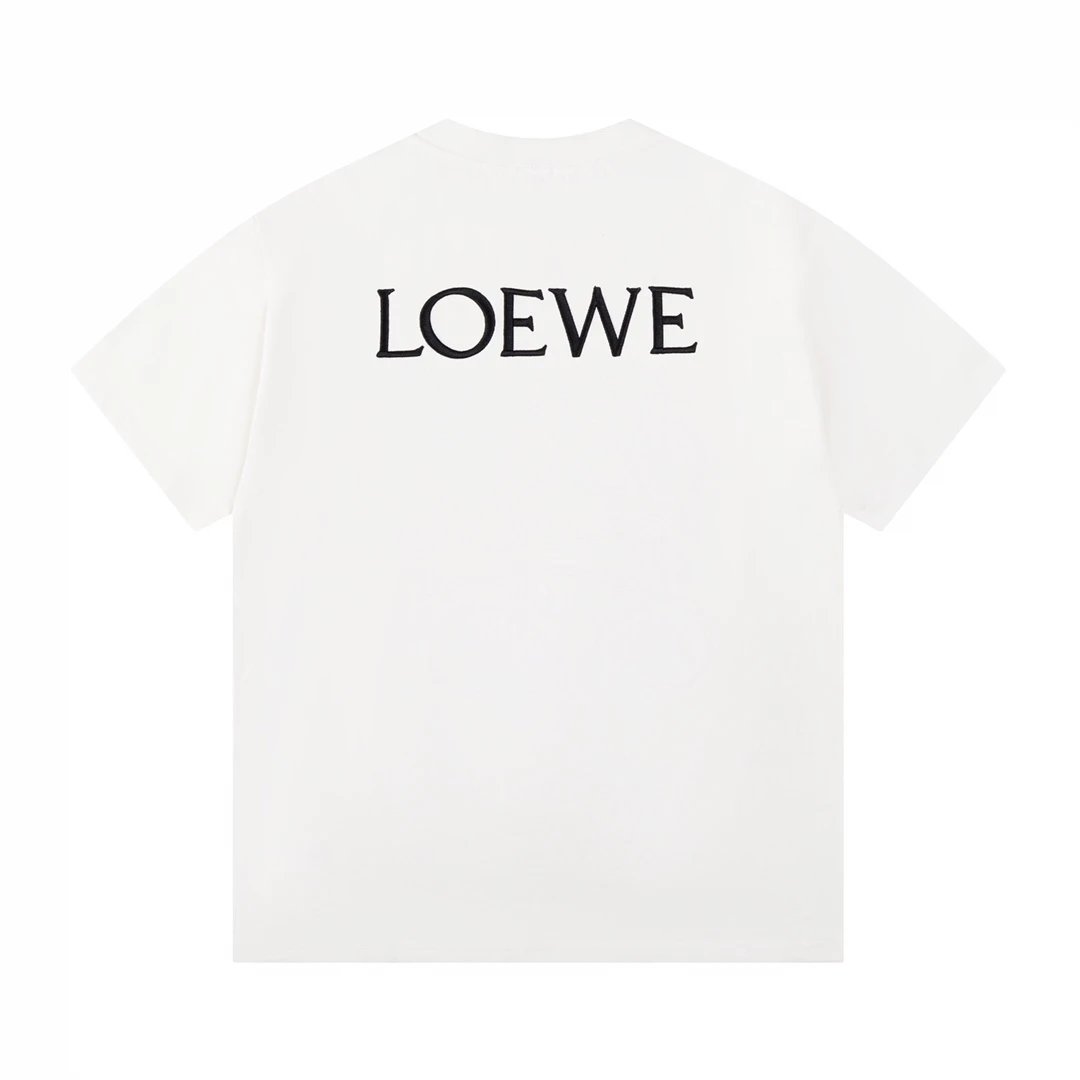 LOEWE T-shirt Classic Chest LOGO Back Panel 3D Letter Embroidery Crew Neck Short Sleeve25ss New Pure Cotton Unisex Style T Casual T-Shirt Base Layer Shirt OS Loose Fit Half Sleeve Top Plus Size