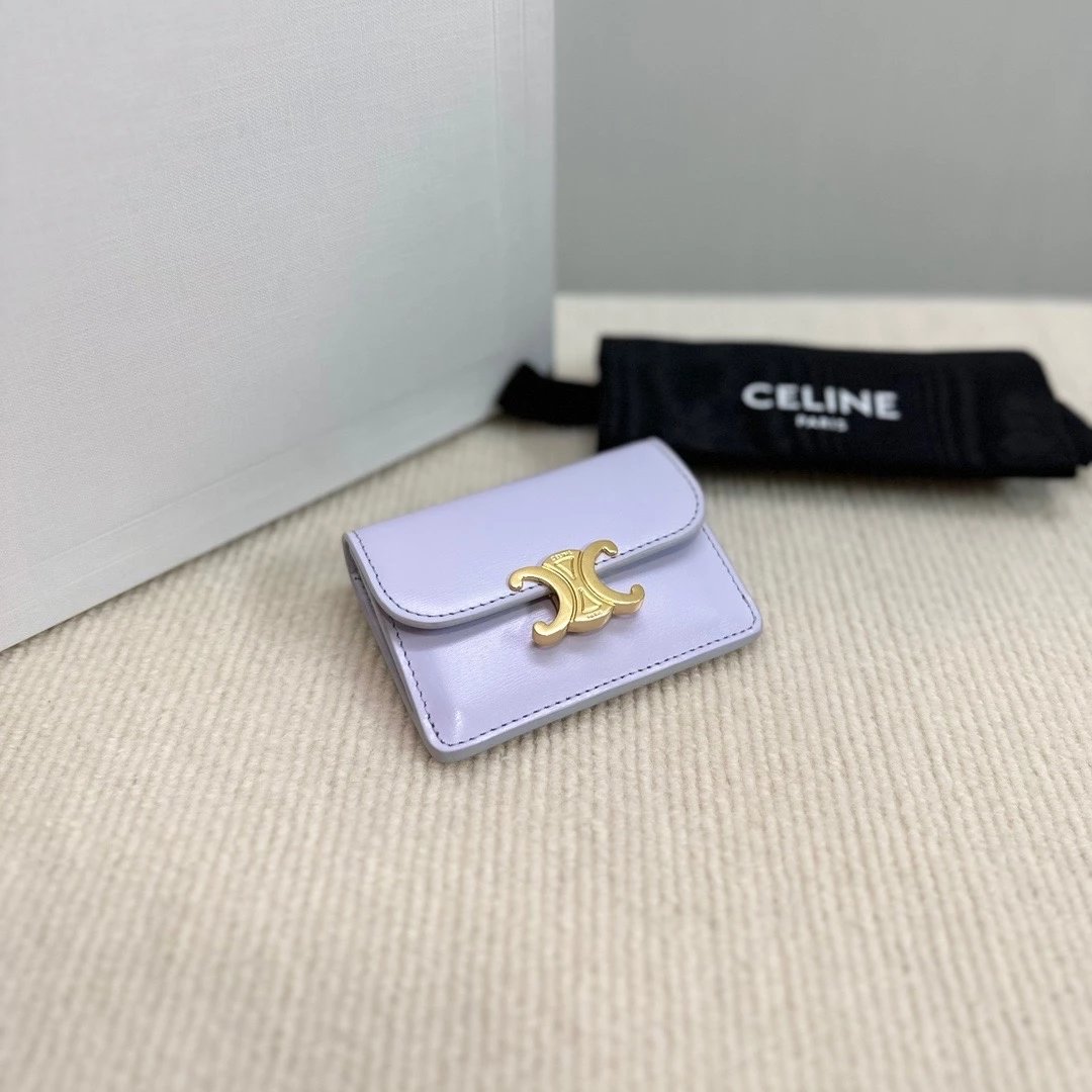 Celine Wallet Top version 【Super Original Leather】New Arc De Triomphe Card Holder Card Holder Card Clamp Cow Leather Lining TRIOMPHE Snap Button Closure，Built-in4One Card Slot，1One outside Card Slot.Easy to Carry outside