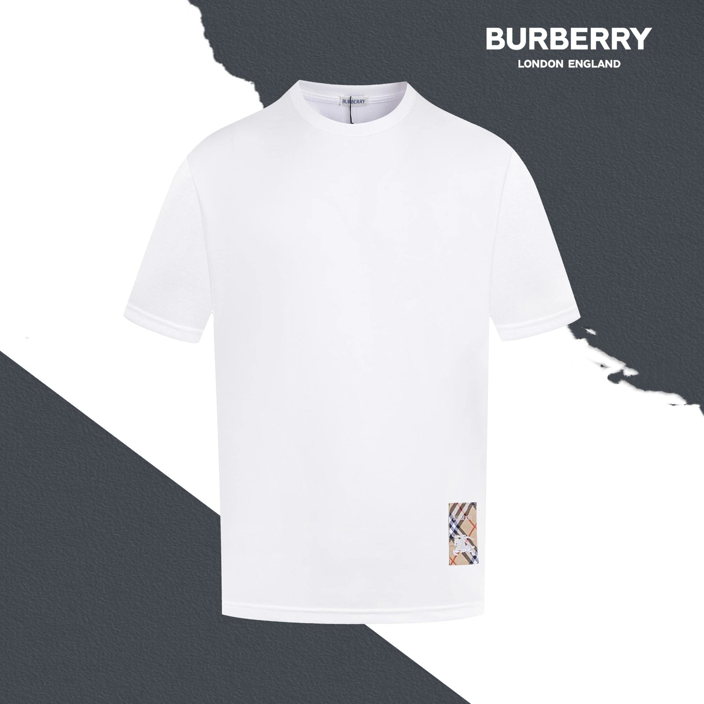 Burberry T-shirt Plaid Pattern Patch Embroidery logo round Neck Short Sleeve25ss New Pure Cotton Unisex Style T T-shirt OS Loose Fit Base Shirt Top Half Sleeve T-Shirt
