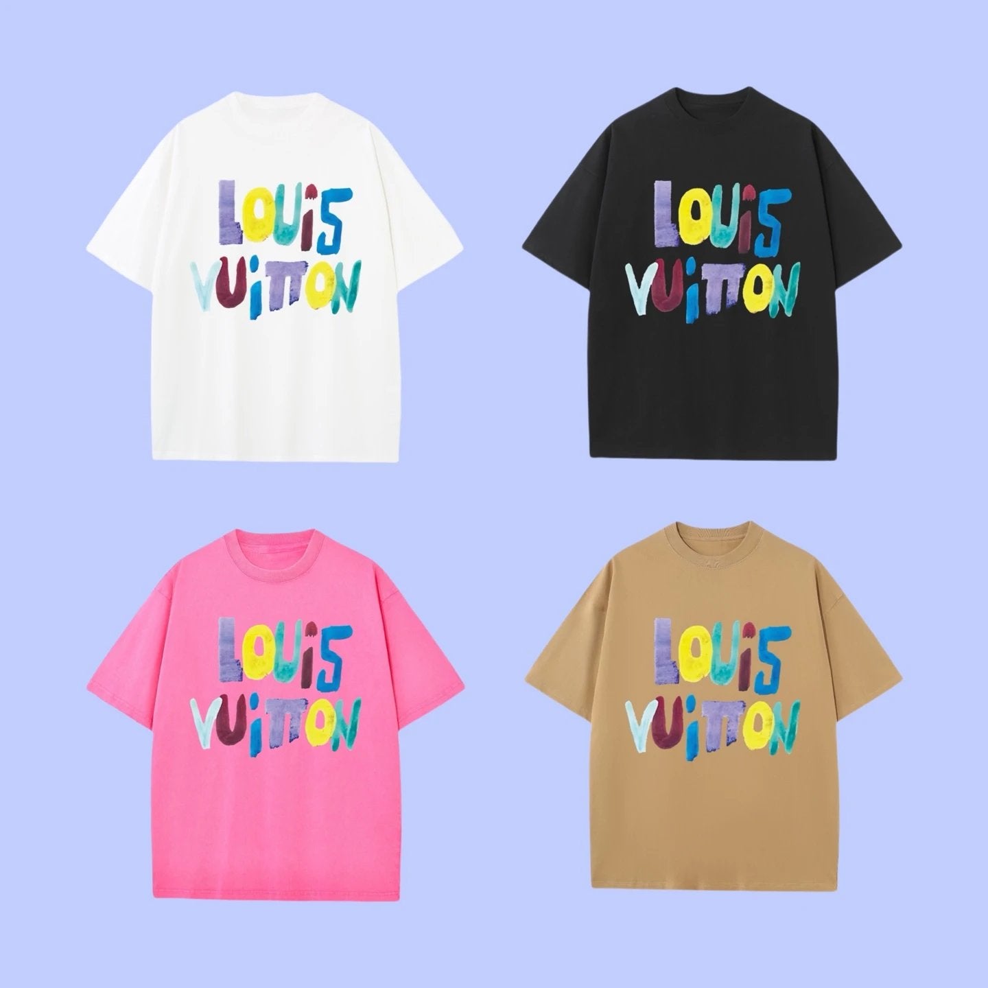 Louis Vuitton LV T-shirt Colorful Print on the Chest logo round Neck Short Sleeve25ss New Pure Cotton Unisex Style T T-shirt OS Loose Fit Base Shirt Top Half Sleeve T-Shirt