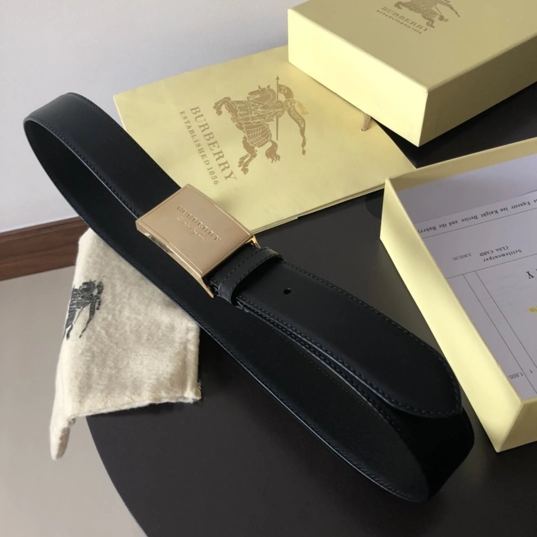 Burberry Belt Top version 【Original Custom】Original New Men's Leather Belt Width3.5cm Double-Sided Imported First Layer Calfskin Full Grain Leather Genuine Goods Quality Original Letter Rotating Buckle Counter Full Set Gift Box Packaging B Home Belt