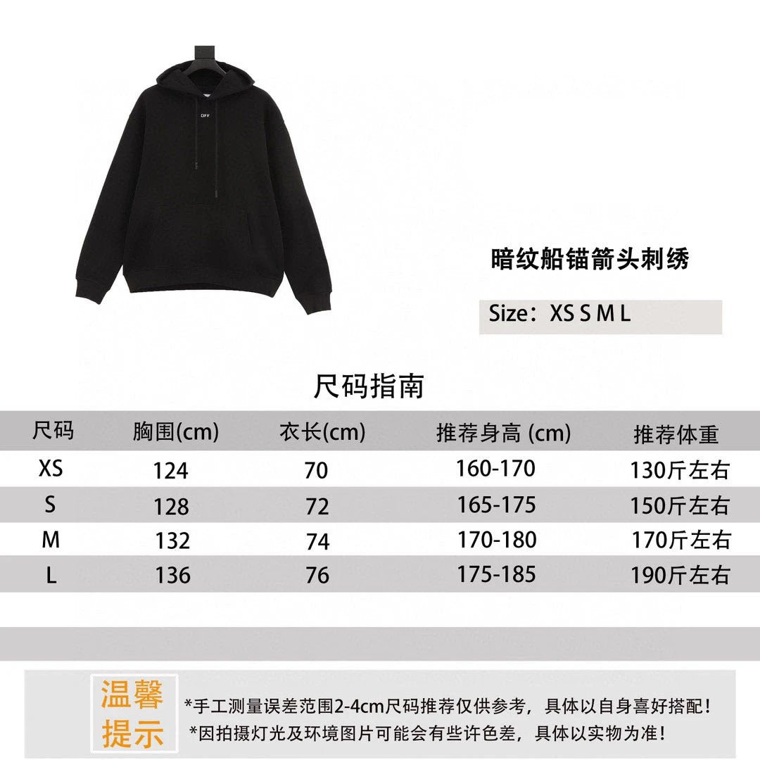 OFF -White Hoodie Dark Pattern Boat Anchor Arrow Embroidered Hoodie Same Style for Men and Women