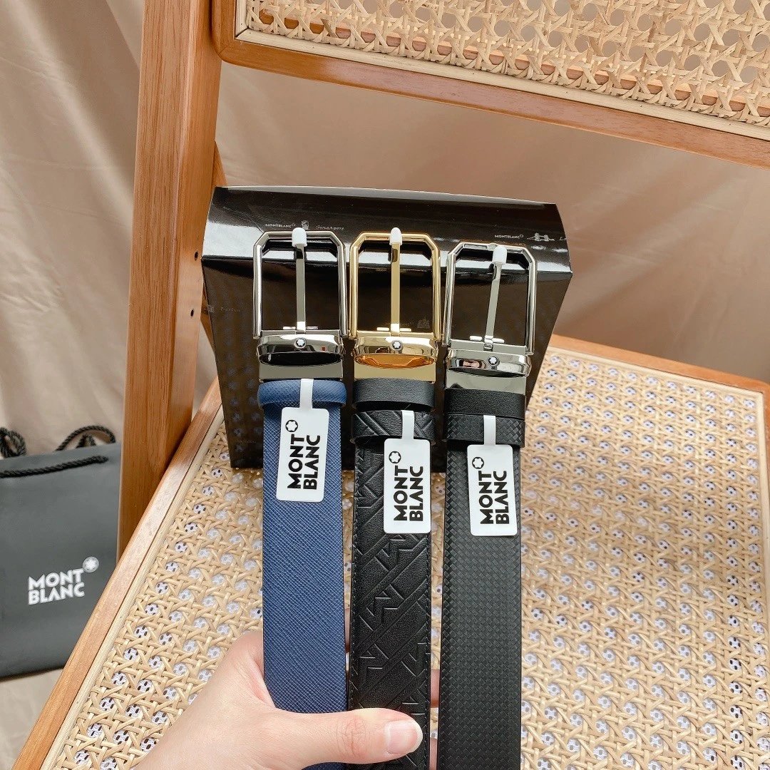 Montblanc Belt Top version Business Casual Belt Belt High Quality Double-Sided Head Layer Cowhide with Steel Buckle Men's Leather Belt Fashion All-Match Business Belt Double-Sided Available3.5