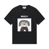 Gucci T-shirt Cartoon Character Print on the Chest logo round Neck Short Sleeve25ss New Pure Cotton Unisex Style T Casual T-Shirt Base Layer Shirt OS Loose Fit Half Sleeve Top Plus Size