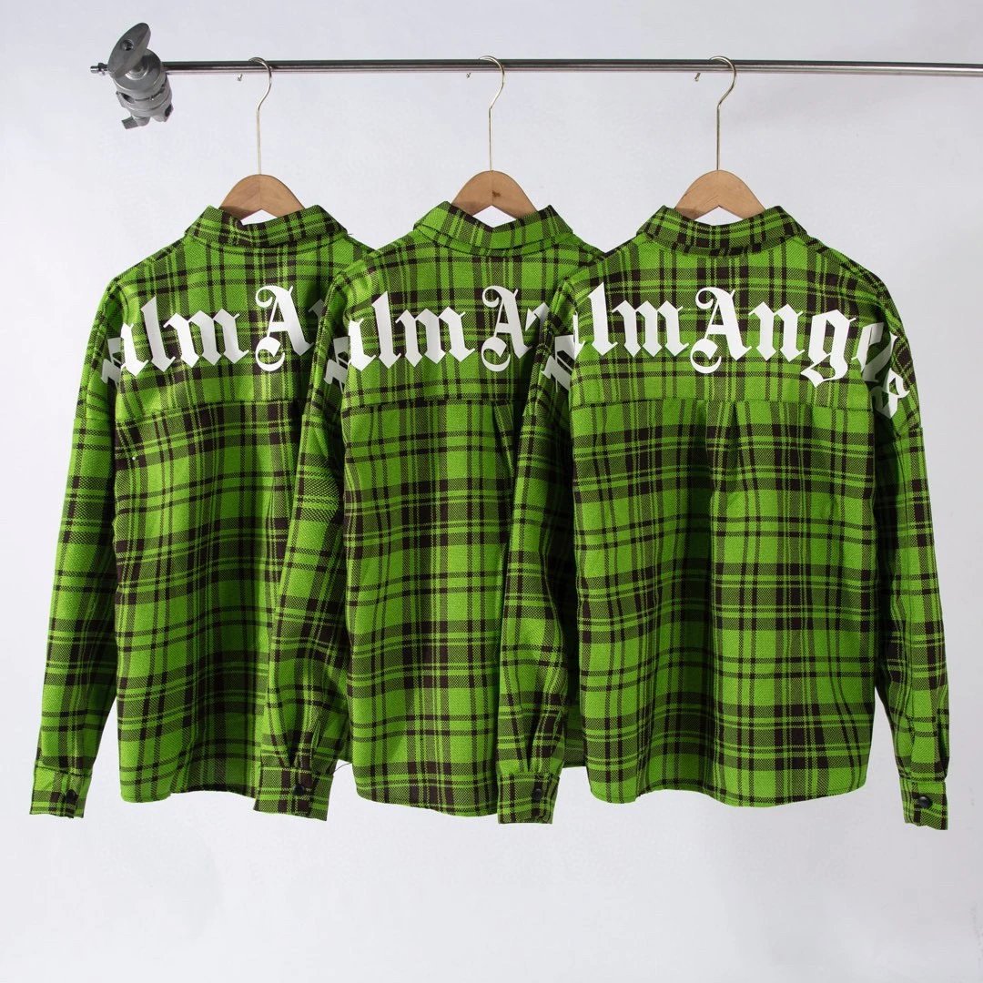 Palm Angels Shirt Top Version Green Plaid Shirt Men's and Women's Loose Long Sleeve Shirt Coat