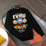 Evisu Hoodie Top Version Counter Same Style Loose Pullover Top Men's Cotton Sports Casual Fashion Brand Women's round Neck Sweater