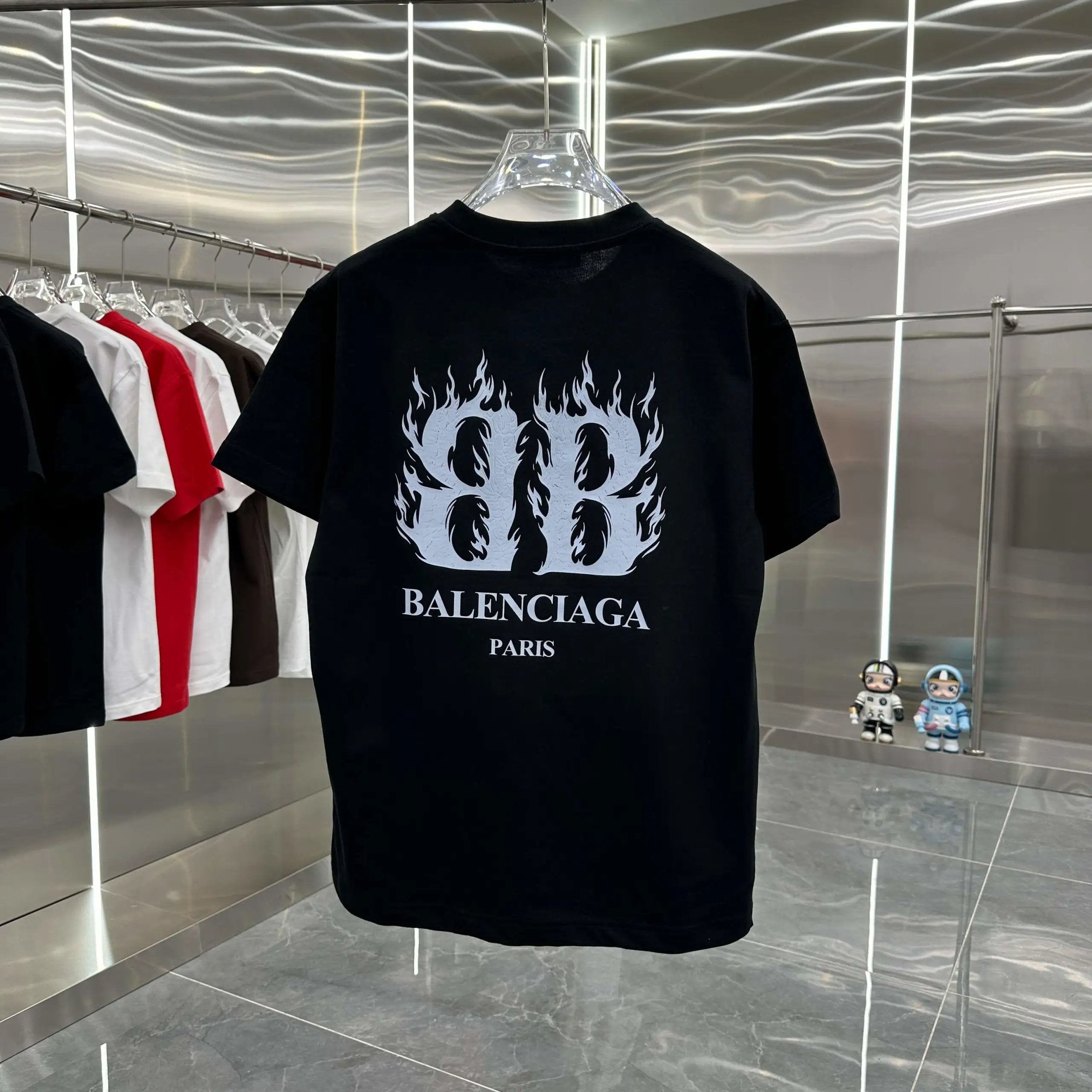 Balenciaga T-shirt Double-breasted B Personalized Printing logo round Neck Short Sleeve25ss New Pure Cotton Unisex Style T T-shirt OS Loose Fit Base Shirt Short Sleeve Top T-Shirt