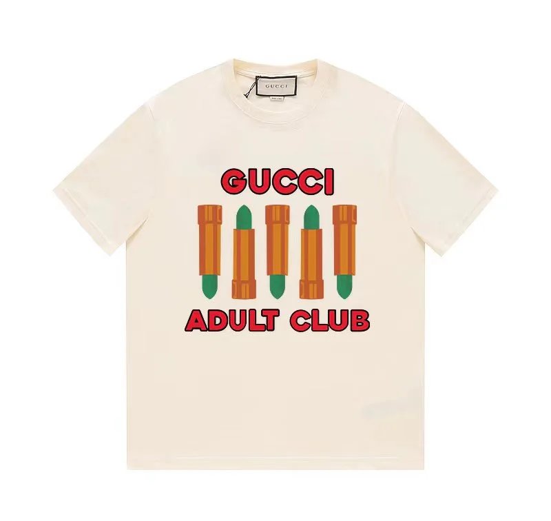 Gucci T-shirt Chest Lipstick Print logo round Neck Short Sleeve25ss New Pure Cotton Unisex Style T T-shirt OS Loose Fit Base Shirt Top Half Sleeve T-Shirt