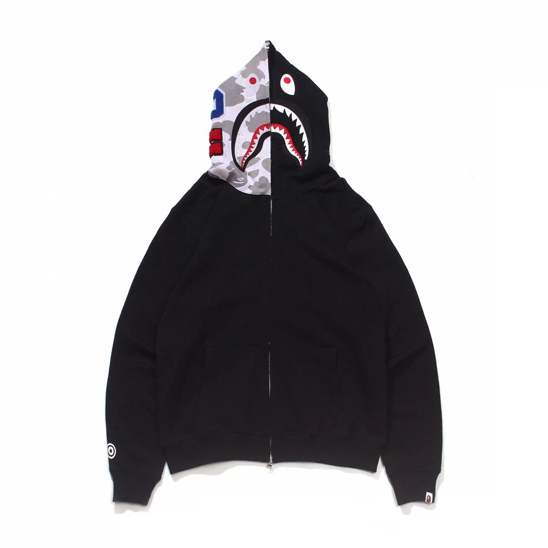 Bape Hoodie Correct Version Japanese Style Fashion Brand Camouflage Shark Head Hooded Sweater Loose Fleece-lined Limited Coat for Men and Women