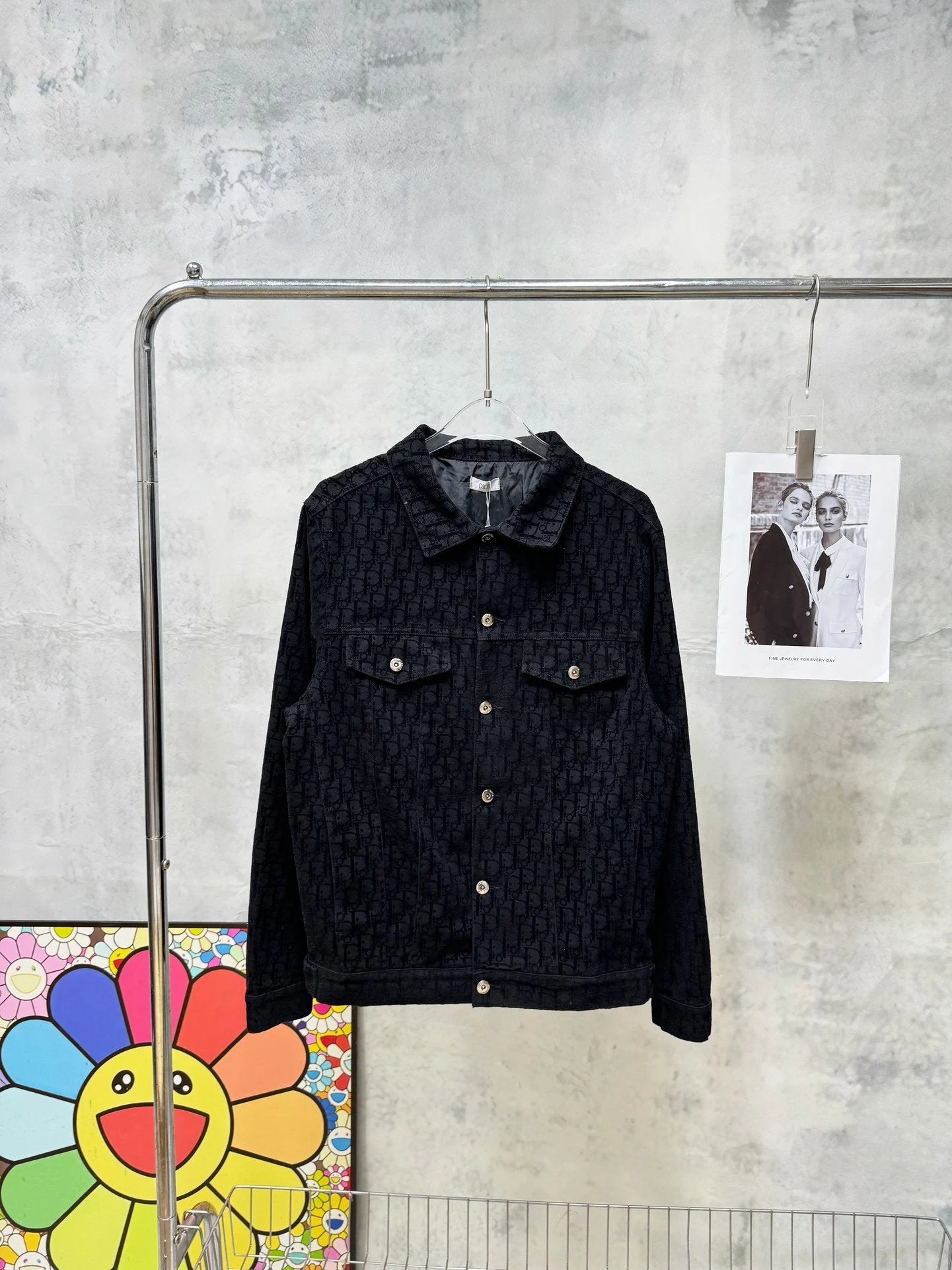Dior Jackets Classic Full Print Fleece Denim Jacket Casual Loose Turn-down Collar Cardigan for Men and Women24ss Autumn and Winter New Products