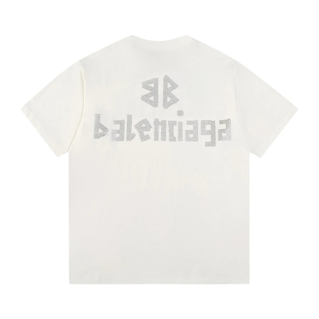 Balenciaga T-shirt Front and Back Hand-painted Double B Letter Rhinestone Embroidery logo round Neck Short Sleeve25ss New Pure Cotton Unisex Style T T-shirt OS Loose Fit Base Shirt Half Sleeve T-Shirt Top Half Sleeve