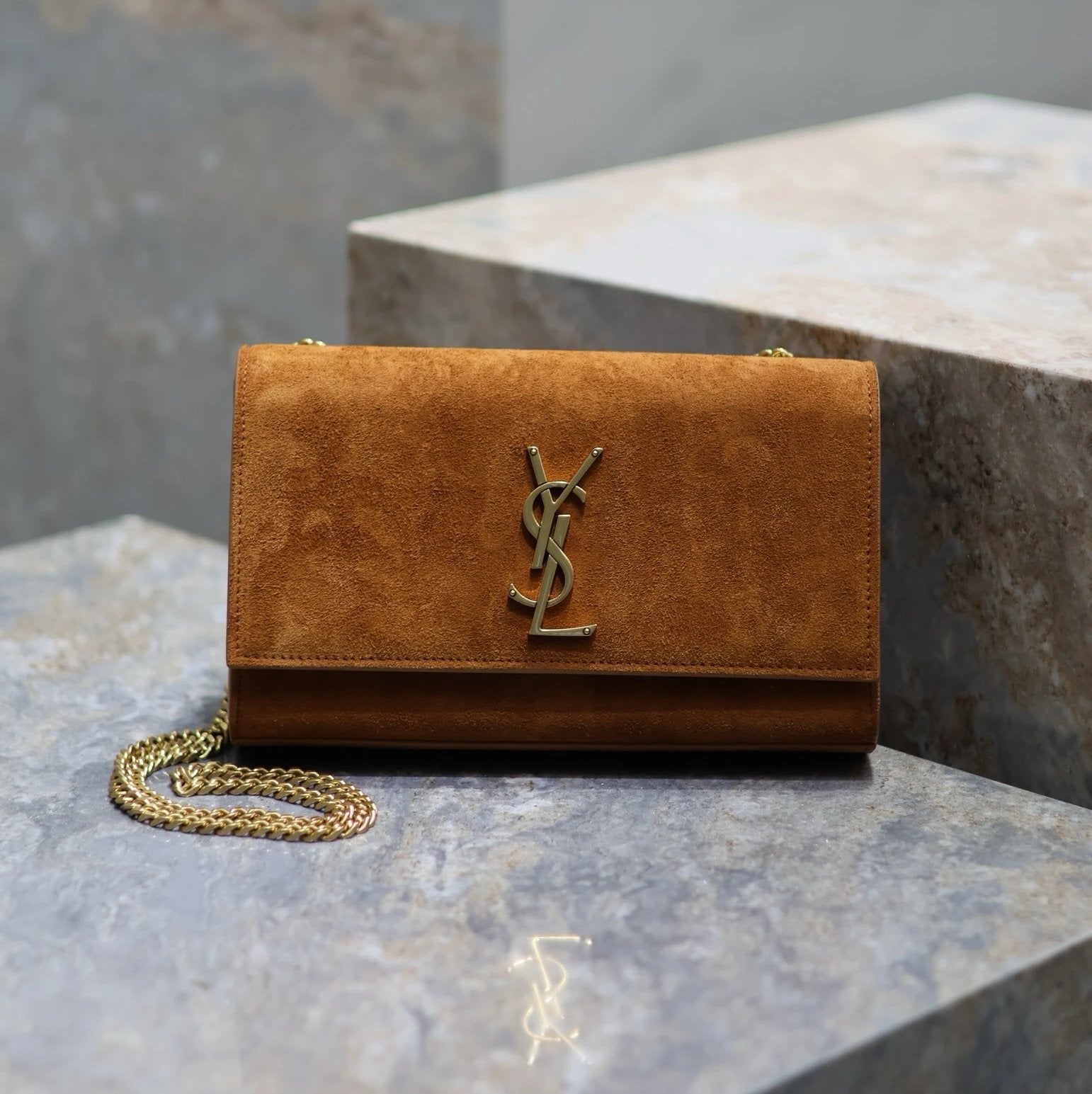 YSL Women's Bag Top version 【Super Original Leather】New Purplish Red Patent Leather KATE Chain Bag Flap Bag Counter Latest Color Purplish Red20cm Chain Bag Flap Bag kate Matte Suede Clutch24cm Envelope Package Mobile Phone Bag469390364021