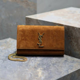 YSL Women's Bag Top version 【Super Original Leather】New Purplish Red Patent Leather KATE Chain Bag Flap Bag Counter Latest Color Purplish Red20cm Chain Bag Flap Bag kate Matte Suede Clutch24cm Envelope Package Mobile Phone Bag469390364021