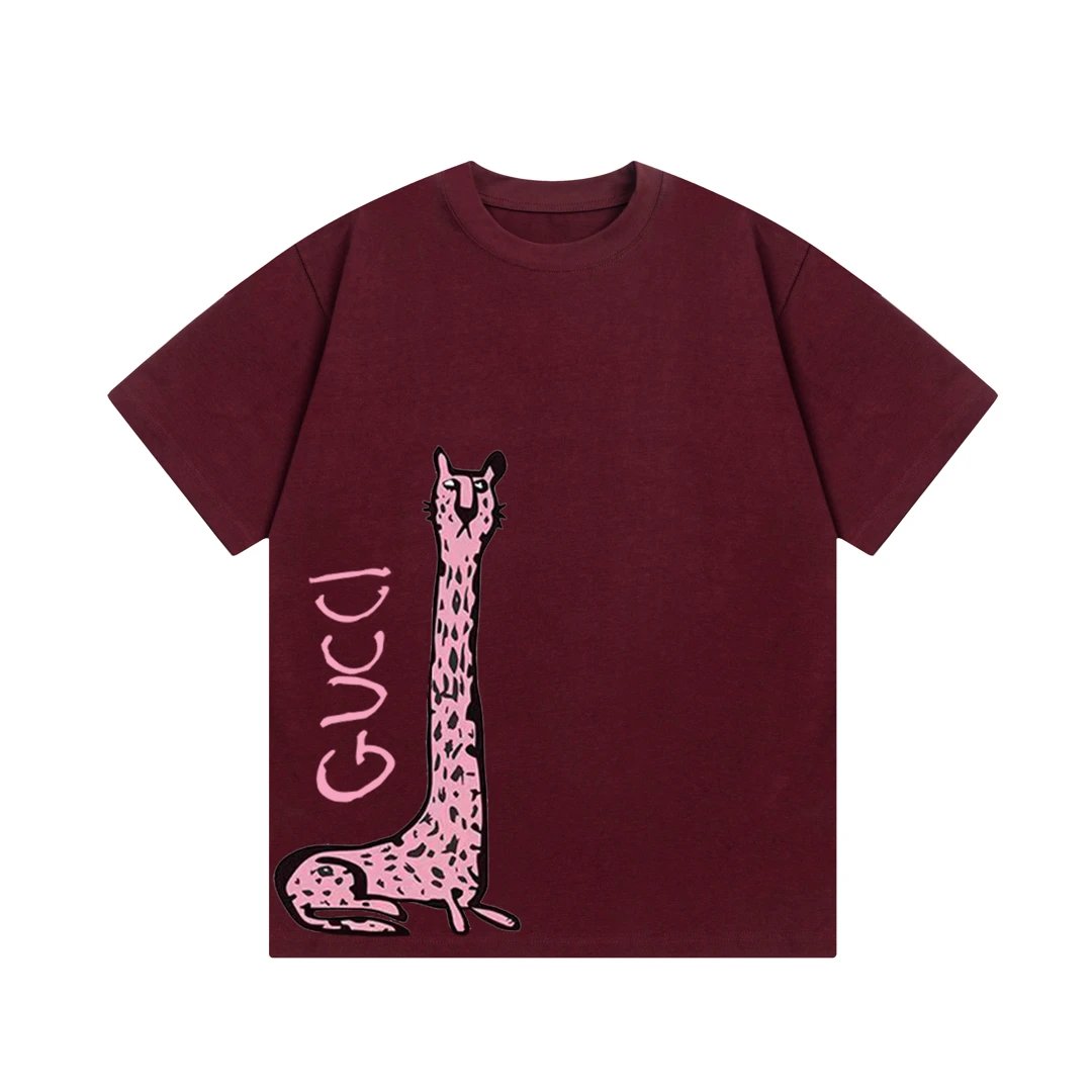 Gucci T-shirt Giraffe Letter Print logo round Neck Short Sleeve25ss New pure cotton T Unisex T-Shirt OS Loose Fit Base Shirt Top Half Sleeve T-Shirt