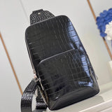 Louis Vuitton LV Men's Bag Top version Original Order N41719Men AVENUE Shoulder Bag23Crocodile Pattern Cowhide Crossbody Bag Chest Bag Crossbody Backpack Men's Bag Black Plaid Chest Bag Backpack Men Crossbody Chest Bag