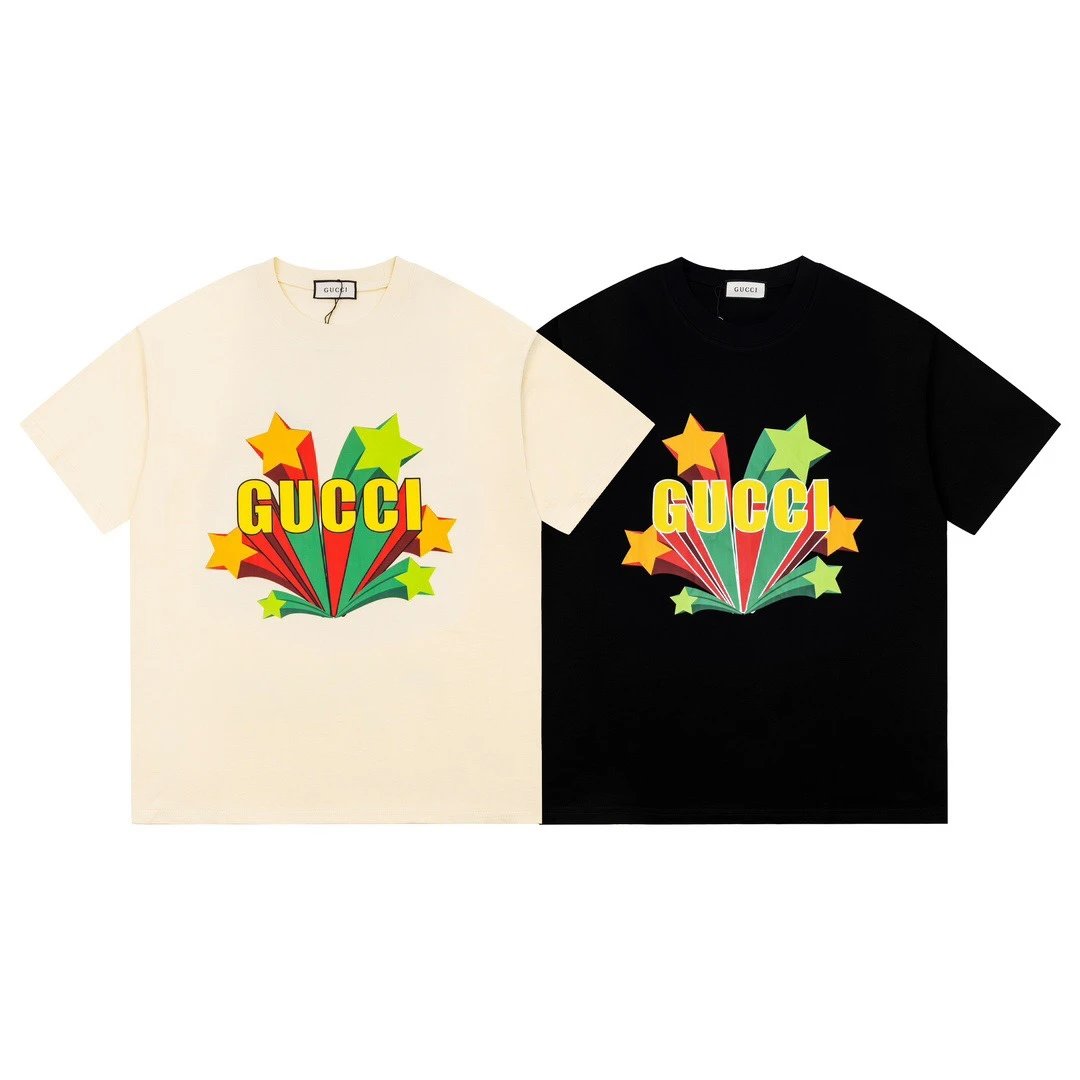Gucci T-shirt Front Chest Glue Letter Print logo round Neck Short Sleeve25ss New pure cotton T Unisex T-Shirt OS Loose Fit Base Shirt Top Half Sleeve T-Shirt