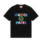 Gucci T-shirt Colorful Letter Print on the Chest logo round Neck Short Sleeve25ss New Pure Cotton Unisex Style T Casual T-Shirt Base Layer Shirt OS Loose Fit Half Sleeve Top Plus Size