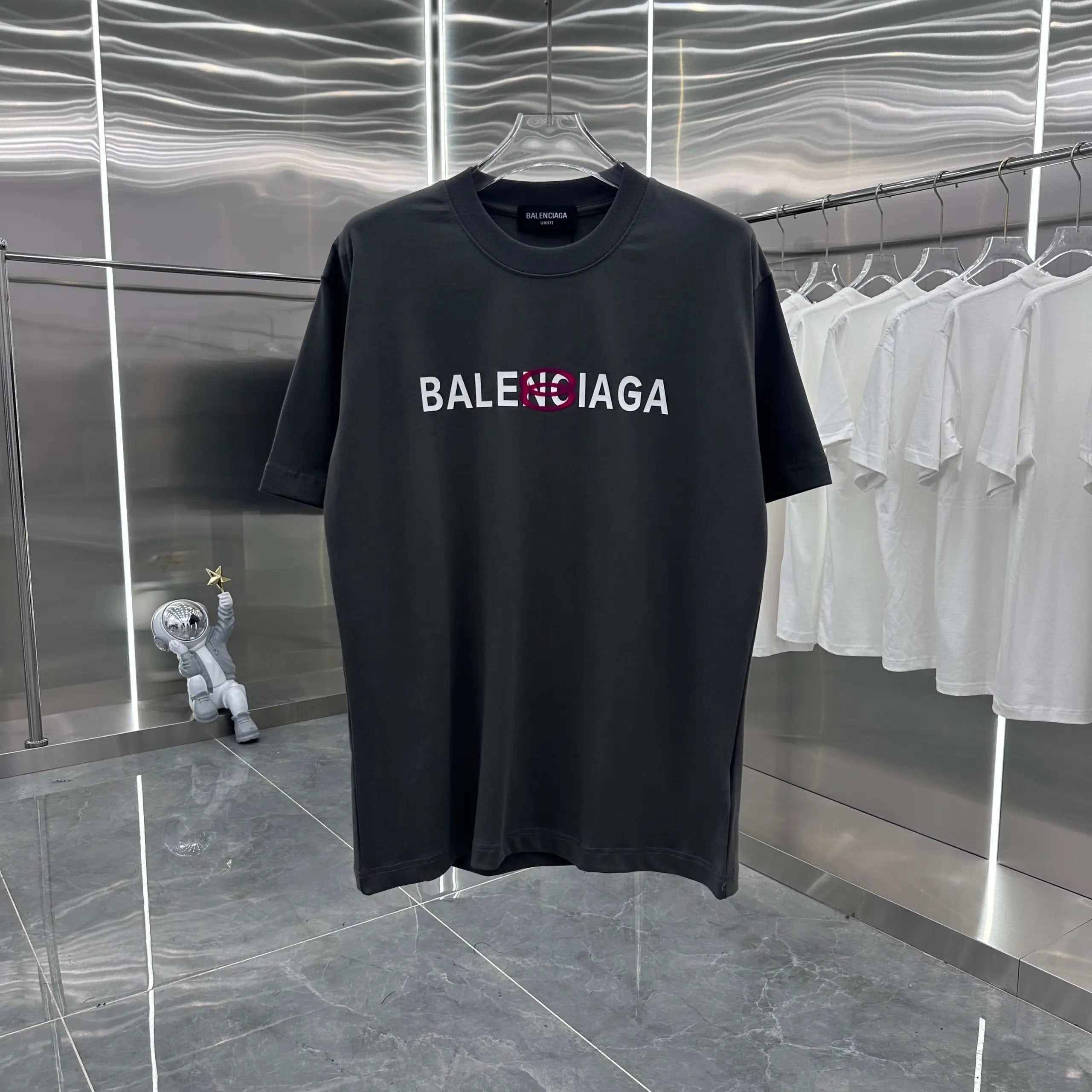 Balenciaga T-shirt 3D Silicone Chest logo round Neck Short Sleeve25ss New Pure Cotton Unisex Style T T-shirt OS Loose Fit Base Shirt Top Half Sleeve T-Shirt