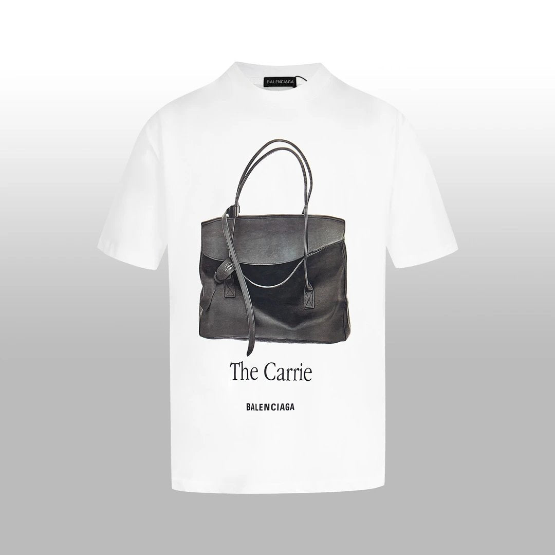 Balenciaga T-shirt Chest Handbag with Illustration Print logo round Neck Short Sleeve25ss New pure cotton T Unisex T-Shirt OS Loose Fit Base Shirt Top Half Sleeve T-Shirt