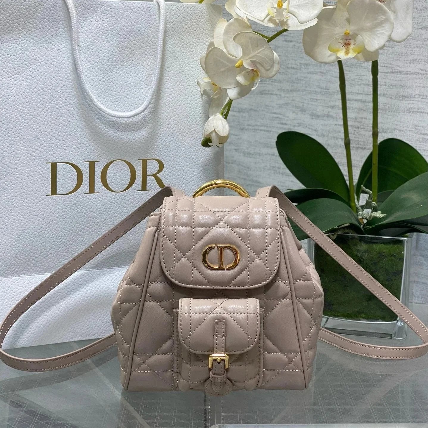 Dior Travel Bag Top version 【Surrogate Shopping Grade Original Leather Matching Leather】Synchronous Packaging24Autumn and Winter New Caro Backpack Rattan Plaid Women's Schoolbag Frog Backpack Women's Handbag Backpack mini Schoolbag Backpack Women's Bag