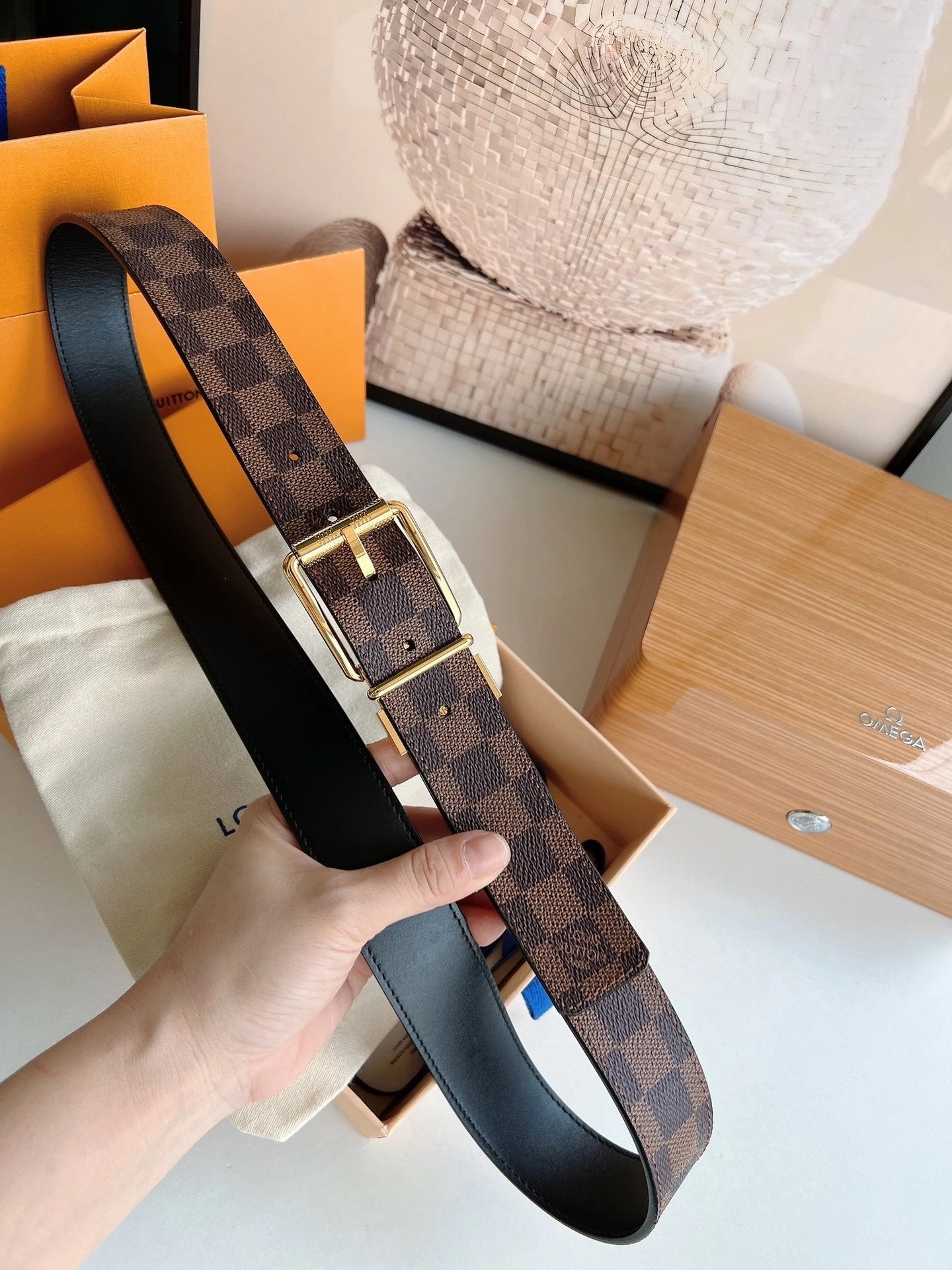 Louis Vuitton LV Belt Top version 【Counter Quality】The Most New Belt3.5cm Men's Belt Pin Buckle Men's Leather Belt with Classic Presbyopic Checkered Belt with Genuine Goods Packaging No Problem in and out of the Counter Versatile Casual Fashion Formal Wea