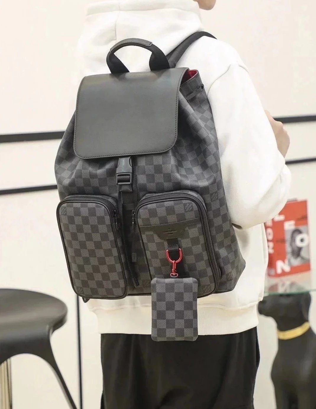 Louis Vuitton LV Backpack Top version New Black Plaid Backpack Backpack Schoolbag Men Travel Backpack N40279Men's Schoolbag Hiking Backpack Large Backpack Men