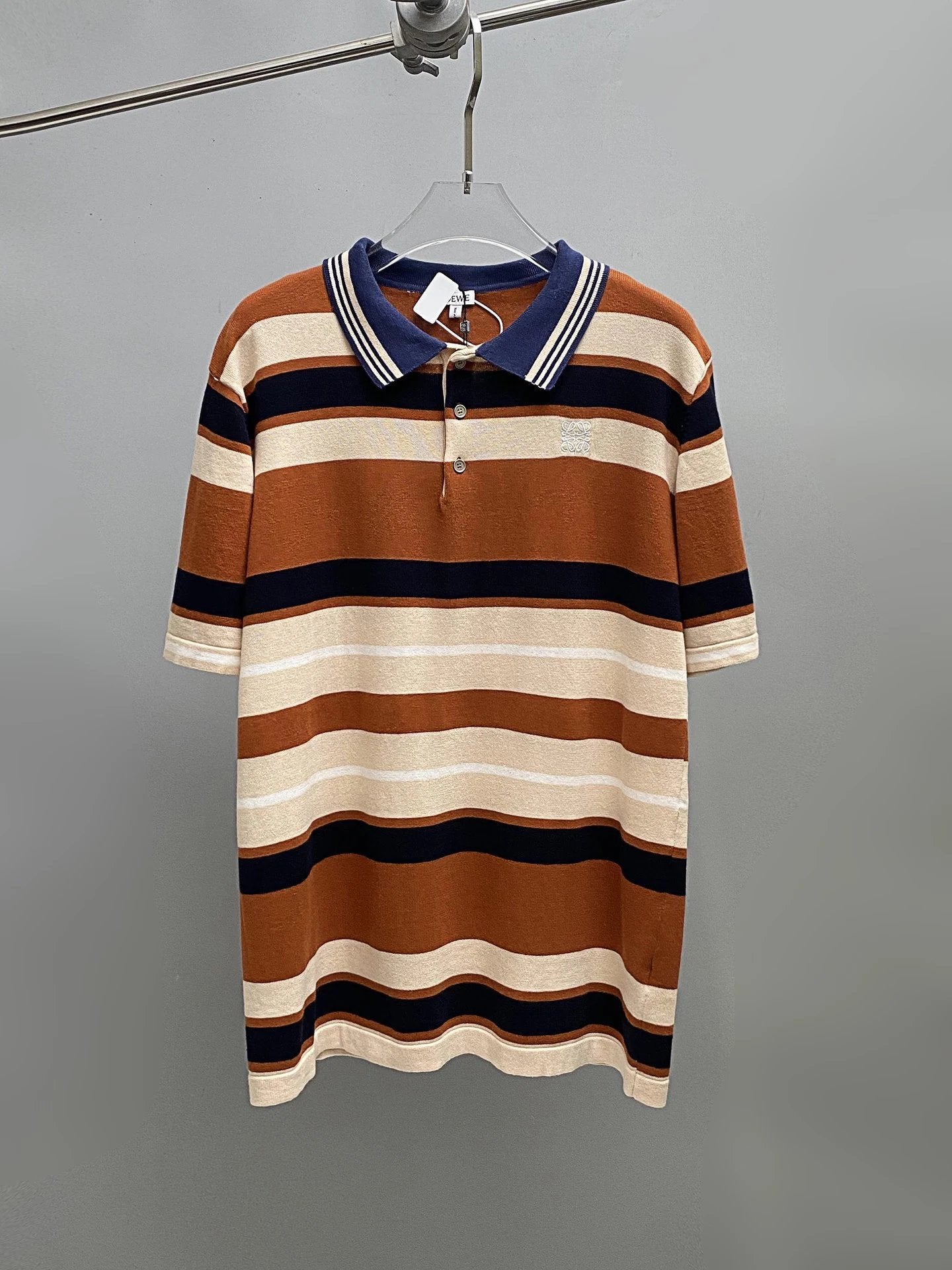 LOEWE Sweater Summer Vacation Series Striped Knit Sweater POLO Shirt Lapel Short Sleeve25ss New Unisex Summer Short Sleeve OS Loose T Business Half Sleeve Shirt Plus Size T-Shirt